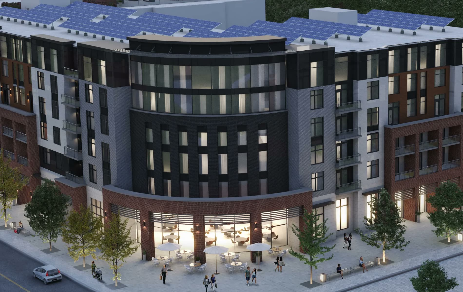 Rendering of The Woods at 180 Kanata Avenue, seen from above the corner of Kanata Avenue